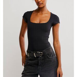 NWT FREE PEOPLE Square Eyes Bodysuit / Black SZ: L